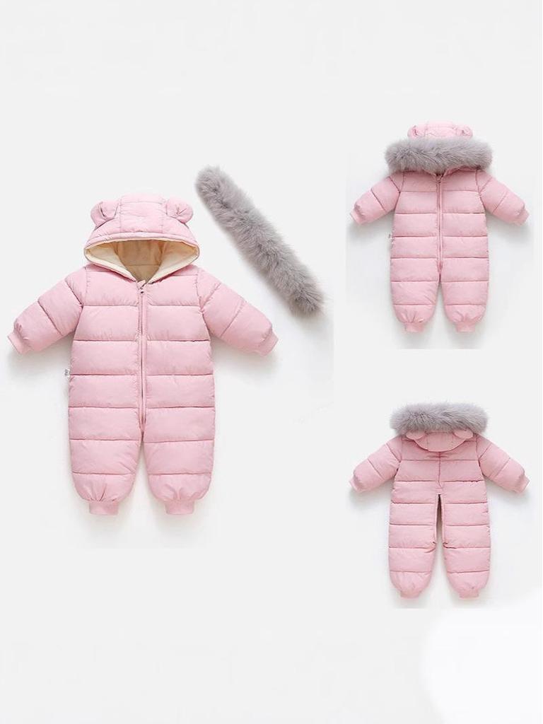 Winter Baby Jumpsuit with Fur Collar and Velvet Lining