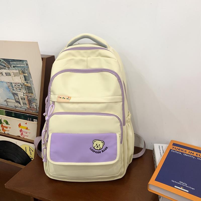 Middle School Student Korean Schoolbag High Value Girl Niche Design Contrasting Color Backpack High School Student Large Capacity Backpack Women