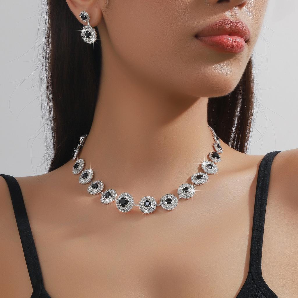 3PS Wedding Seasons Luxury Full Zircon Women's Earrings Necklace Zircon Set Wedding Dress Neck Accessories Women's Dress