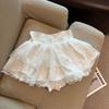 White A-Line Tulle Skirt With Lace Trim High Waist Short Teen Girls Casual Wear