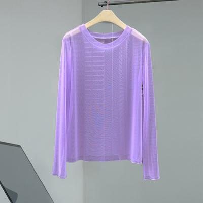 Women UV Protection Tops Round Neck Long Sleeve Loose Fit Quick Dry Beach Wear See-through Thin Blouse