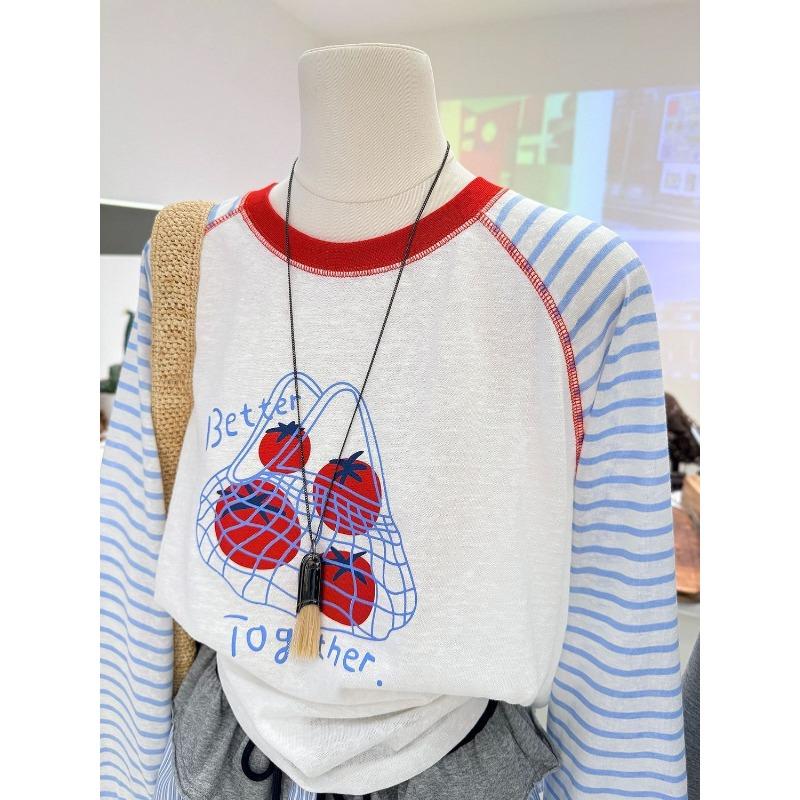 Women Plus Size Long Sleeve T Shirt Raglan Sleeve Cartoon Print Casual Spring Summer