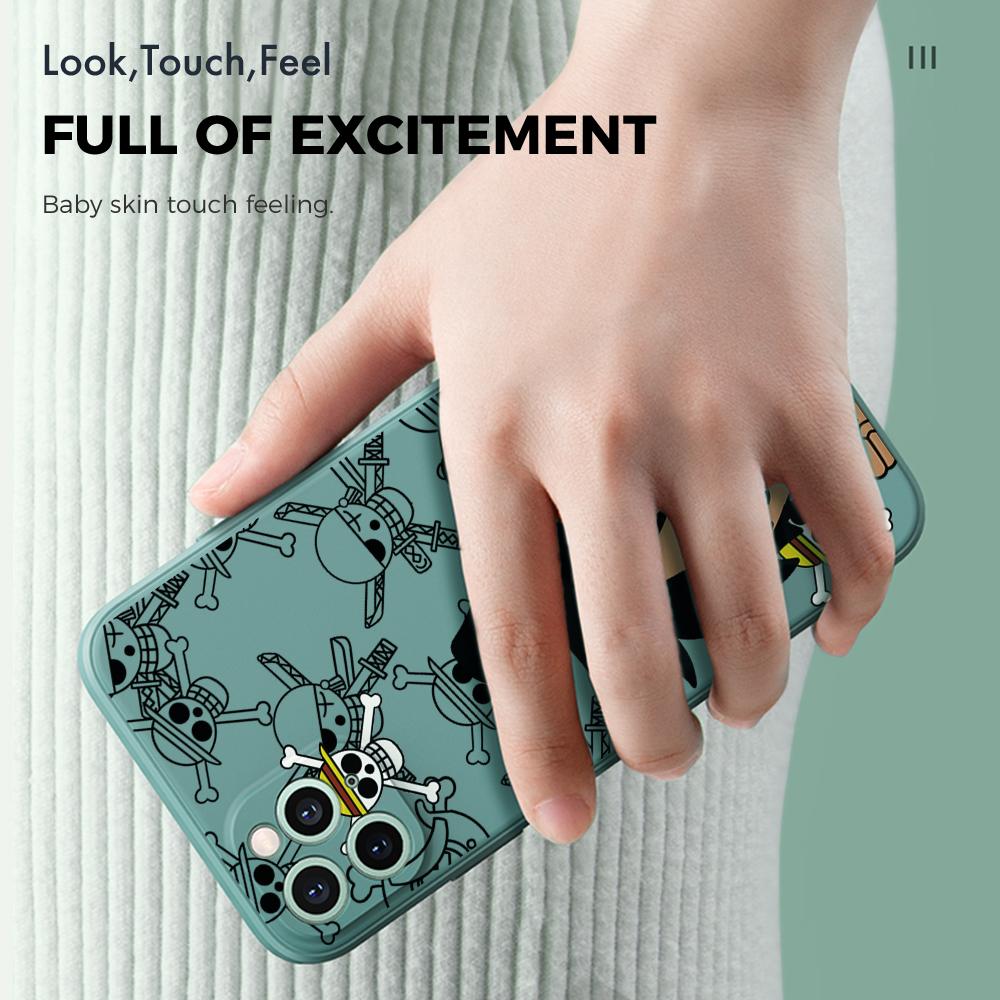 Zajímavý kryt na telefon Luffy pro iPhone 15 14 13 12 11 Samsung Galaxy S23 S22 A52 A52S Měkký kryt se čtvercovým designem z tekutého silikonu s plnou ochranou