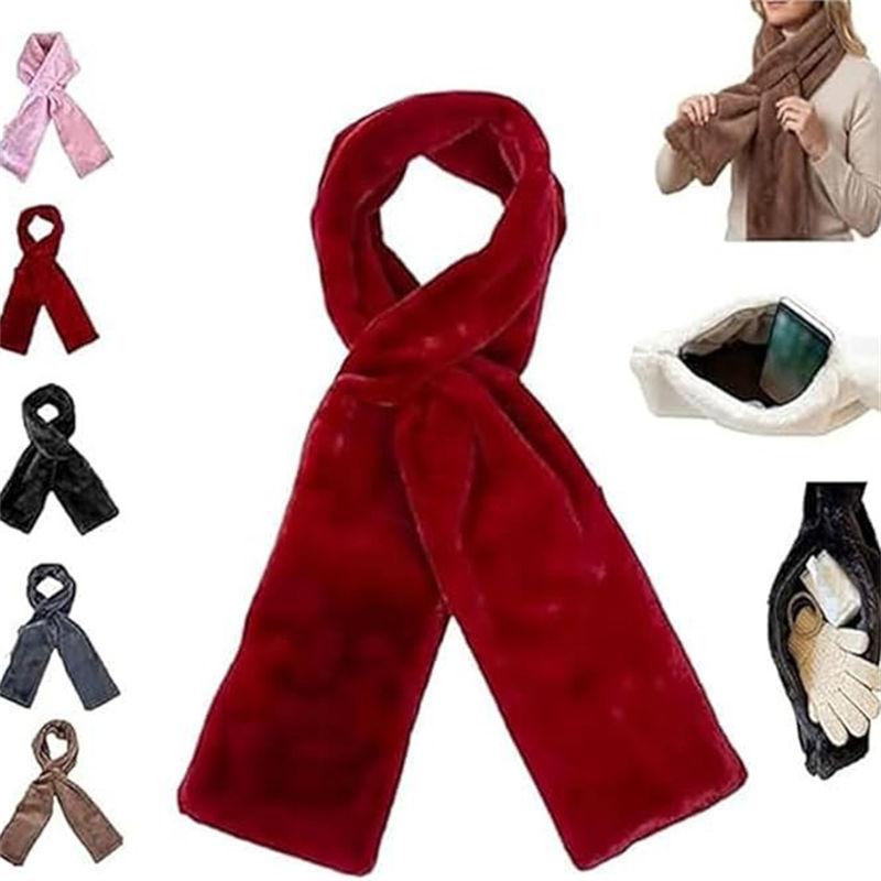 Pull Through Zipper Pocket Neckwear Faux-Fur Scarf Women