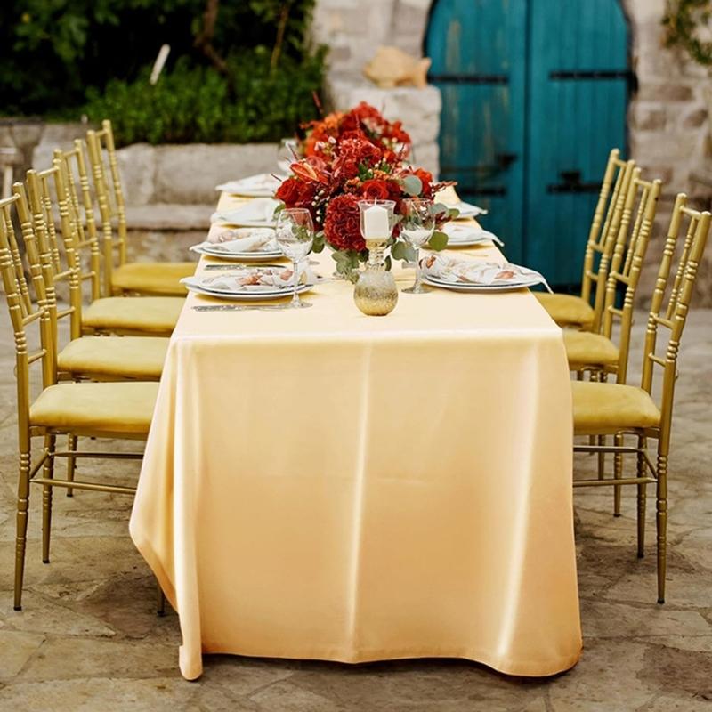 Satins Banquet Tablecloth 57 X 71 Inch Rectangular Draped Table Cover with Smooth Silky Fabric for Wedding Reception Decors