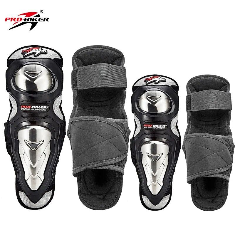 4Pcs PRO-BIKER P19 Stainless Steel Knee Elbow Guards Men Off Road Leg