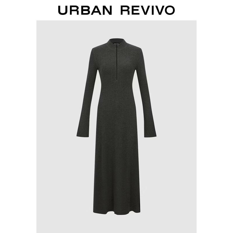 UR2026 Women s Spring Fashion Stand Collar Half-Zip A-Line Dress L