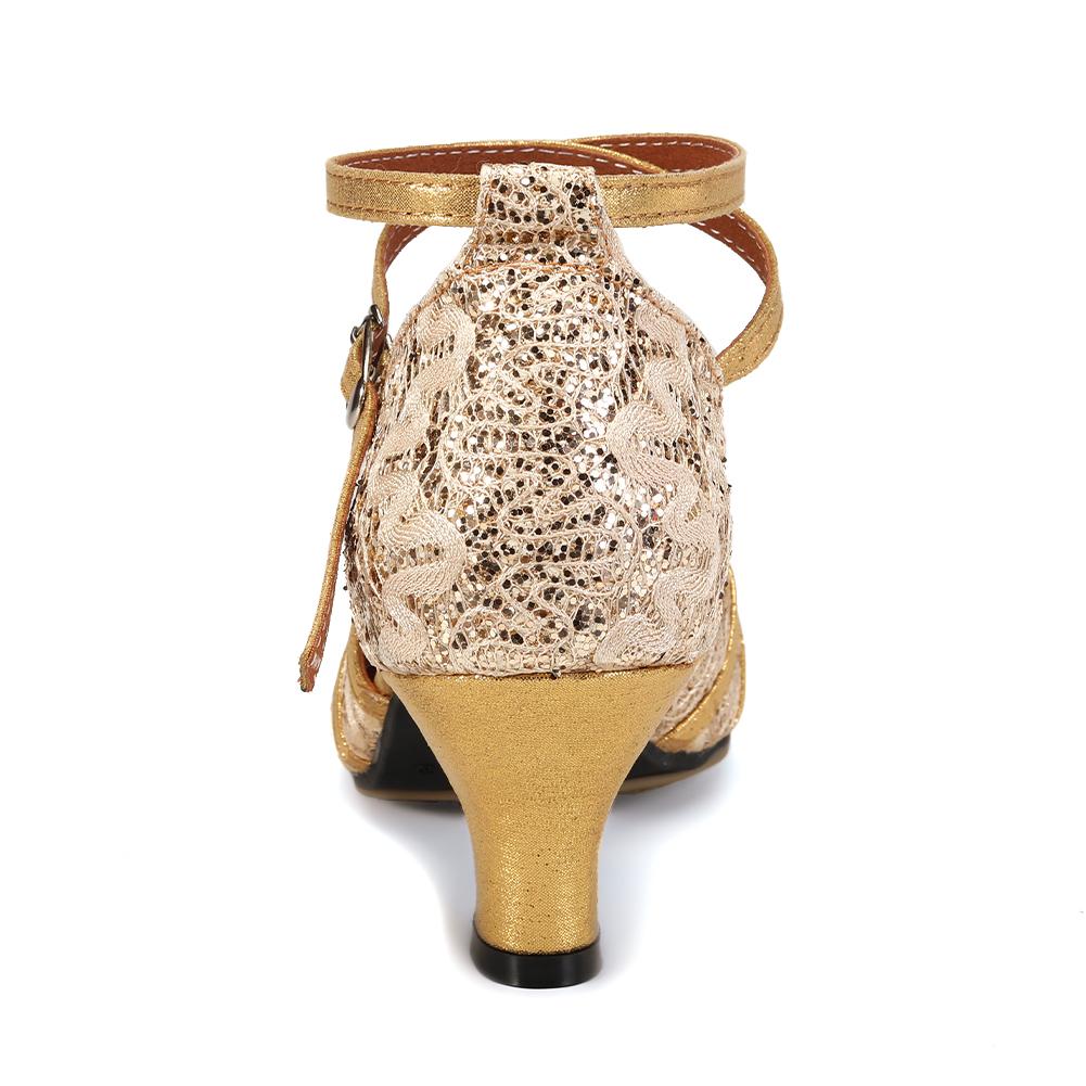 Dance Shoes for Women Hollow Women Outdoor Sandals Breathable Latin Salsa Mid Heel Ballroom Dance Shoes Heel 5.5CM