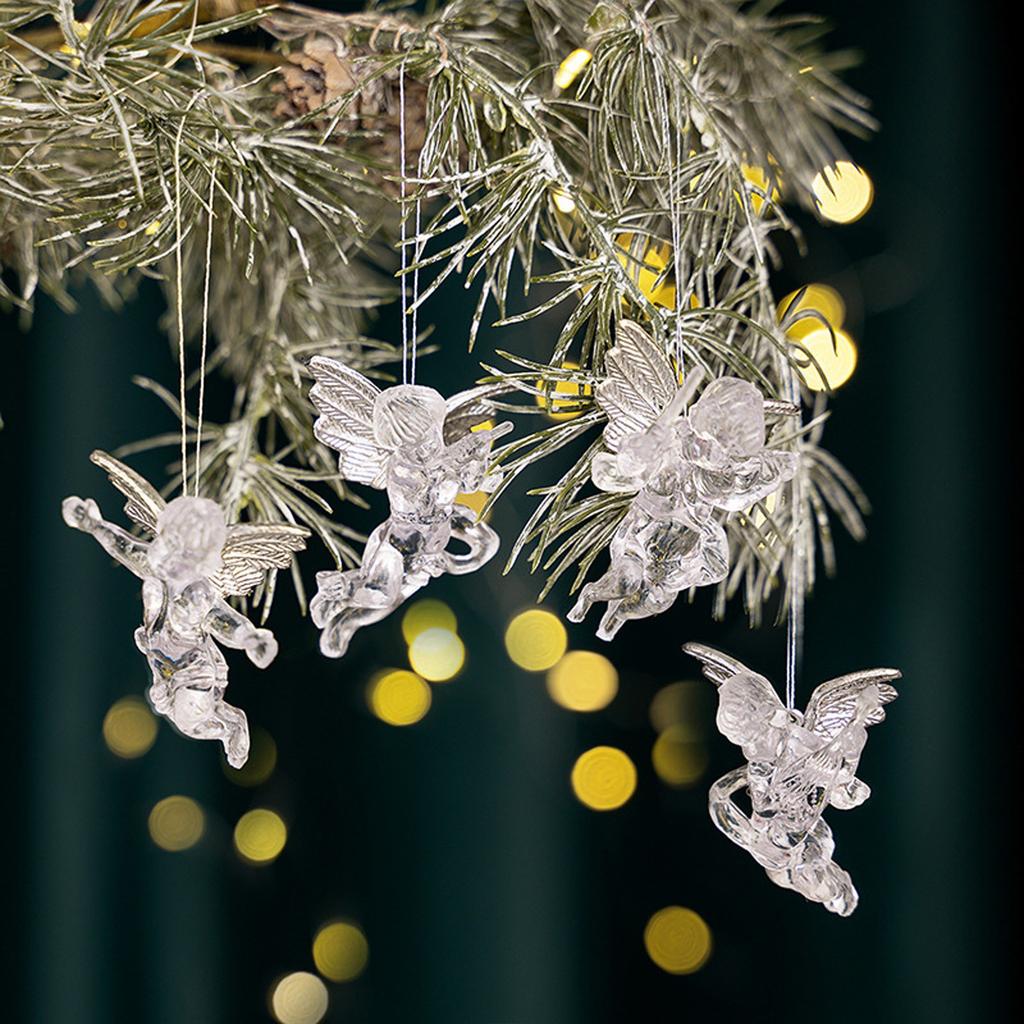 4pcs Christmas Angel Ornaments Clear Angel With  Christmas Tree Hanging Pendants Holiday Decorations