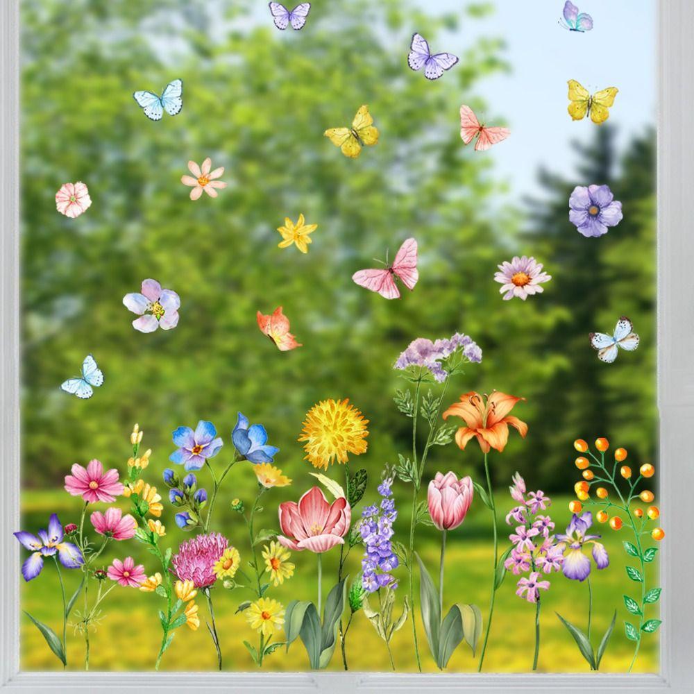 Self-adhesive Flowers Butterfly Wall Stickers Beautiful Background Decor Decals Living Room