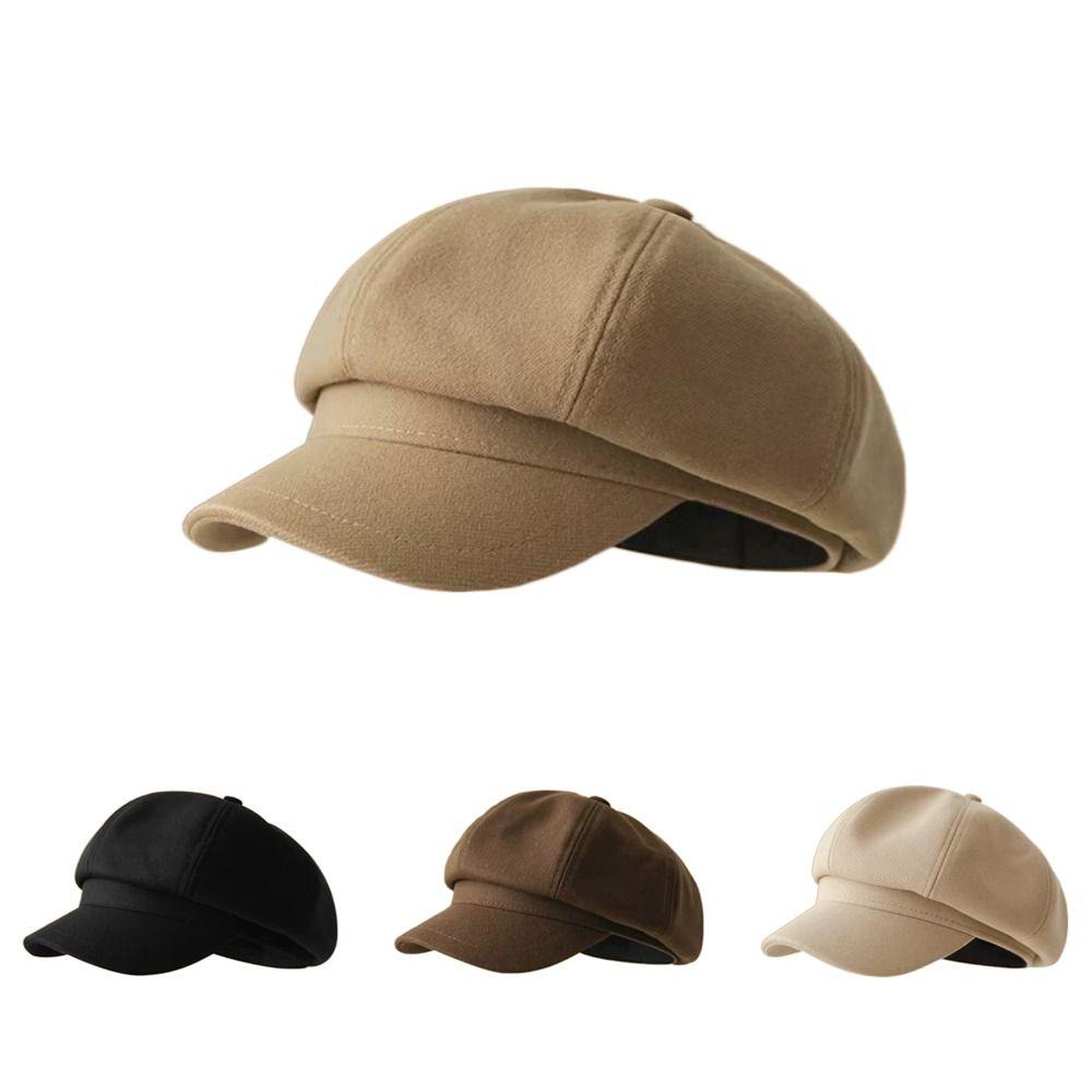 Windproof Beret Cap Solid Color Painter Peaked Hat  Autumn Winter Girl Accessories