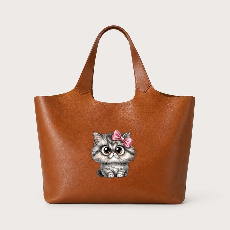 Women s Tote Handbags Cute Kitten Bow Animal Print Shoulder Handheld Bag Casual Daily Shopping Work Travel 1pc