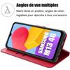 Coque pour Samsung Galaxy M13 avec 2 Verres Trempés - Protection Effet Cuir Rouge Fermeture Magnétique