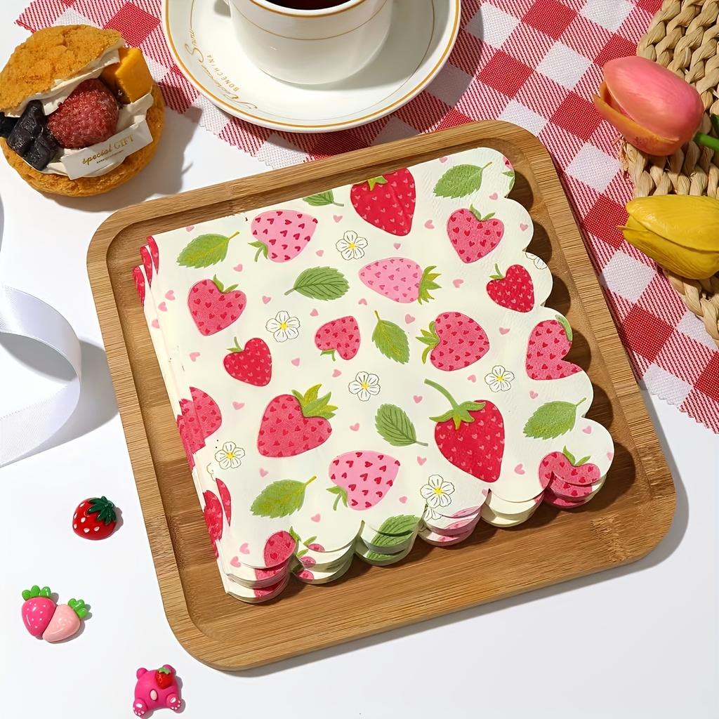 20/40/60 pcs Strawberry Pattern Disposable Paper Napkins, Fan Edged Berry Printed Decorative Napkins, Wedding, Birthday