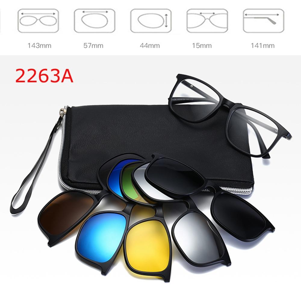 6 In 1 Polarized Sunglasses Men Women Magnetic Clip On Glasses TR90 Optical Prescription Eyeglass Frames Magnet Clips
