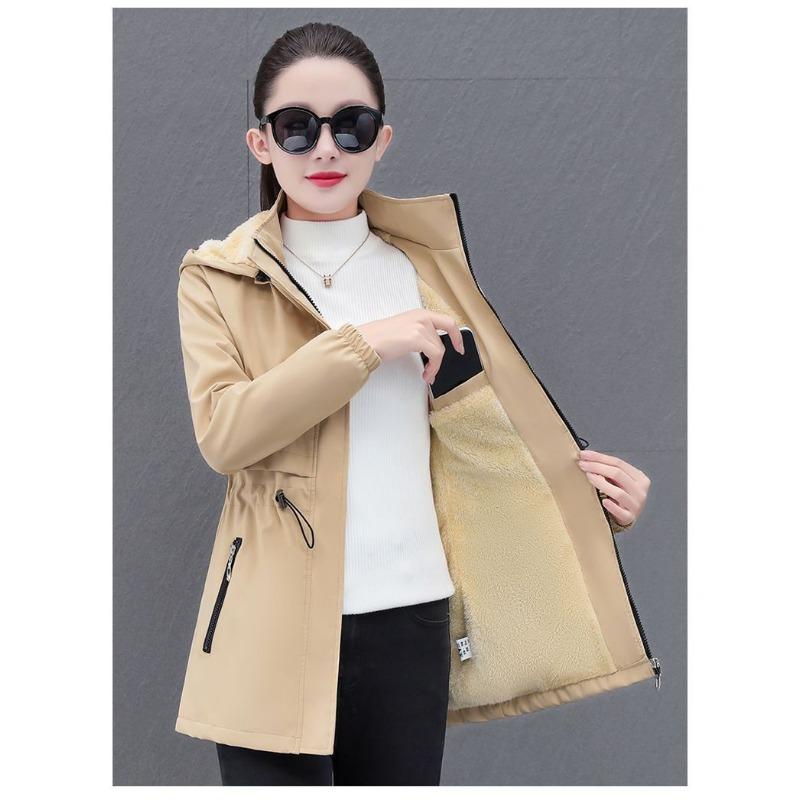Winter Plus Velvet Thickened Mid-length Windbreaker Ladies Korean Version of The Autumn and Winter Warm Jacket