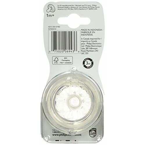 philips avent natural baby bottle nipple, slow flow nipple 1m+, 2pk, scf652/23