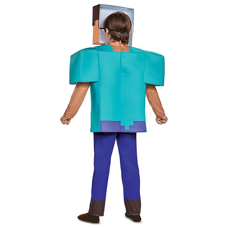 Halloweenský modro-zelený kostým Minecraft Steve pro děti, jevištní herní vystoupení