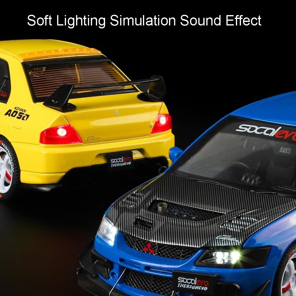 1:24 Mitsubishi EVO9 GTR-R34 Spielzeugautos Metallmodelle Rad Rückzug Miniaturauto Simulierter Innenraum Fahrzeuge Tischdekoration