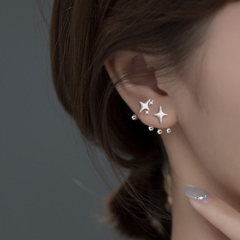 Cool Asymmetric Exquisite Stars Stud Earrings for Women Men Fashion Mini Dual Wearing Drop Earrings Party Jewelry Accessories
