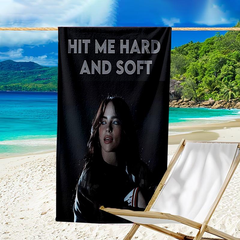 proof beach towel with a singer Billie Eilish1 pattern - soft,absorbent,quick-drying,machine washable - perfect for swimming,camping,bathing