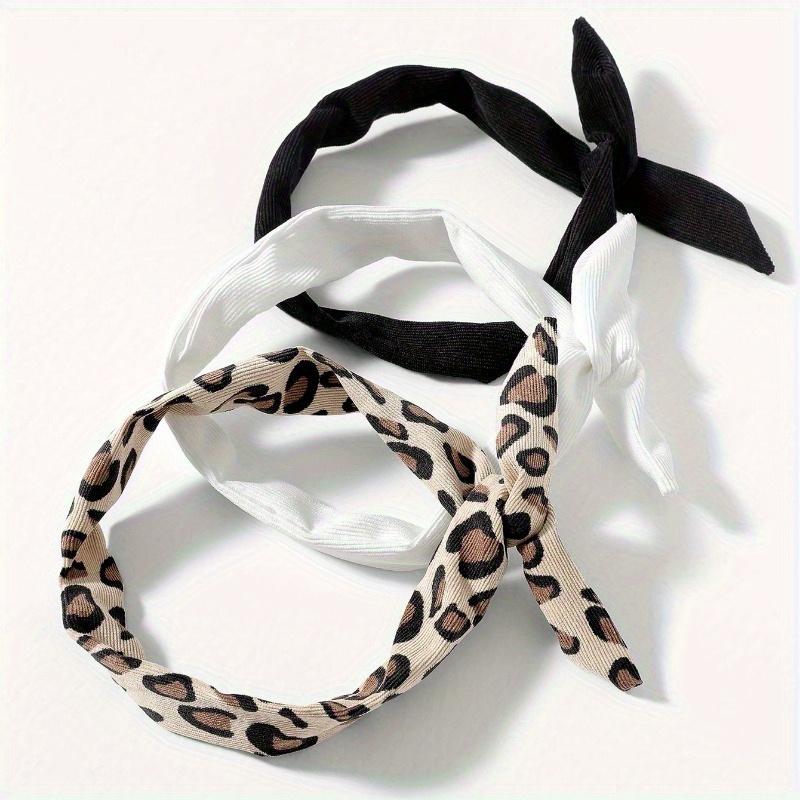 1pc Leopard Printed Elastic Bandana Knot Headbands Rabbit Ear Bow Headband Turban Head Wraps Hair Band For Women,Multiple Styles
