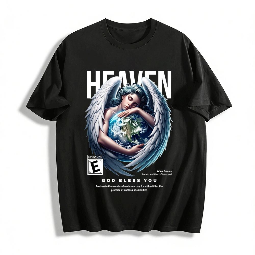 Guardian Angel Embracing Earth Graphic Casual T-Shirt Pure cotton T-shirt XXS