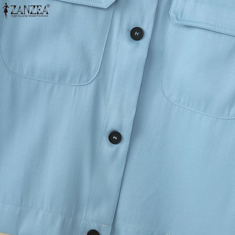 ZANZEA Bluză casual de vară cu mânecă scurtă, cu guler răsturnat