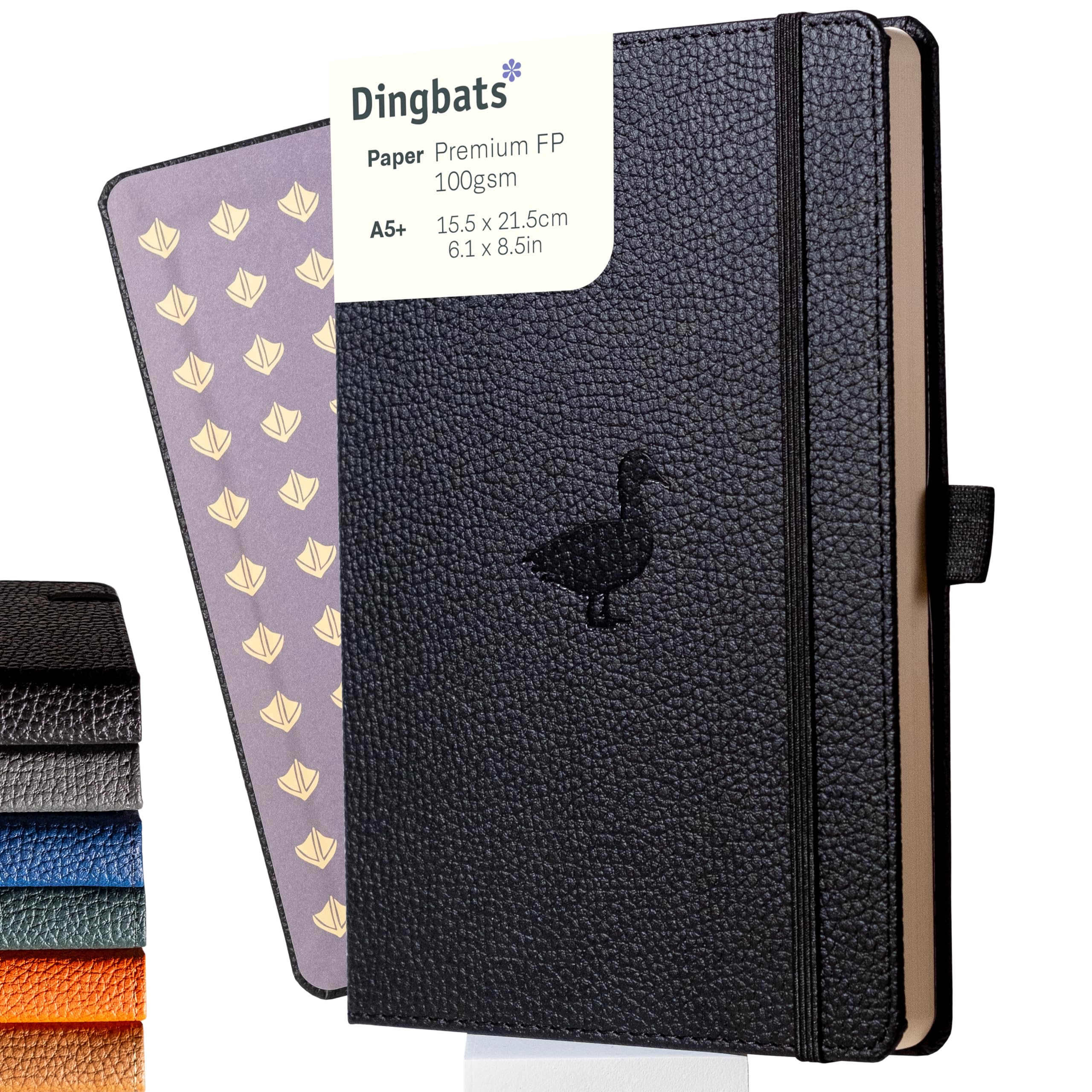 

Wildlife Blank Medium Black Hardcover Cream 100gsm Paper Includes Bookband Bookmark Dingbats - Notebook, Duck, A5+ - - Ink-Resistant - Pocket, &