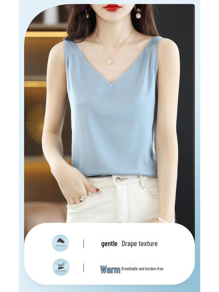 Women's Summer Silk Camisole, Satin V-Neck Top, Unique Base Layer.