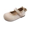 Girls Velvet Mary Janes With Bow Button Detail Soft Sole Flat Shoes Toddlers Kids