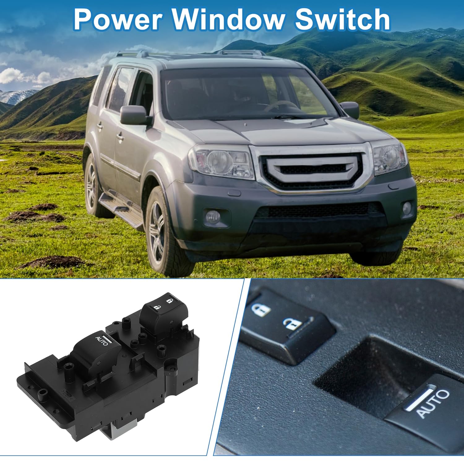 Power Window Switch No.35760SZAA11 for Honda for Acura Pilot 2009-2014 Front Right Passenger Side Window Control Switch Black