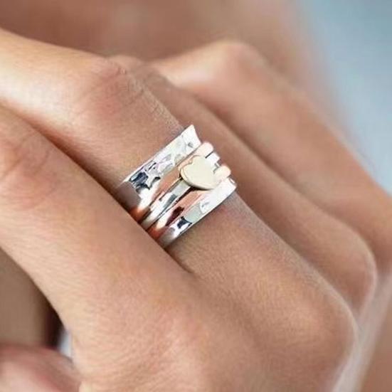 Women Ring Rotatable Bi-color Fun Elegant Retro Stress Relief Casual Love Heart Charm Finger Ring Fashion Jewelry