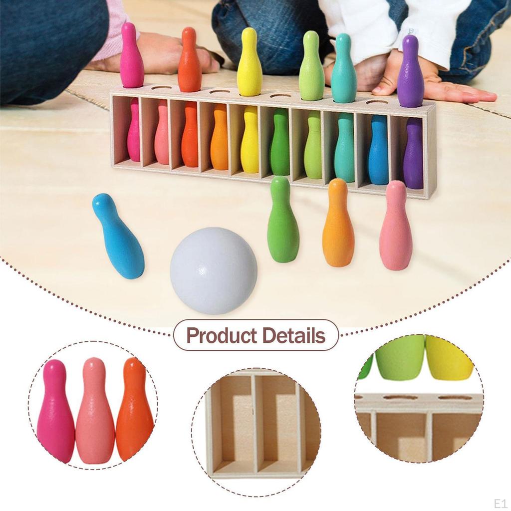 Color Matching Game Bowling Set Toys Sensory Educational Sorting Toy for Kids Adults Boys