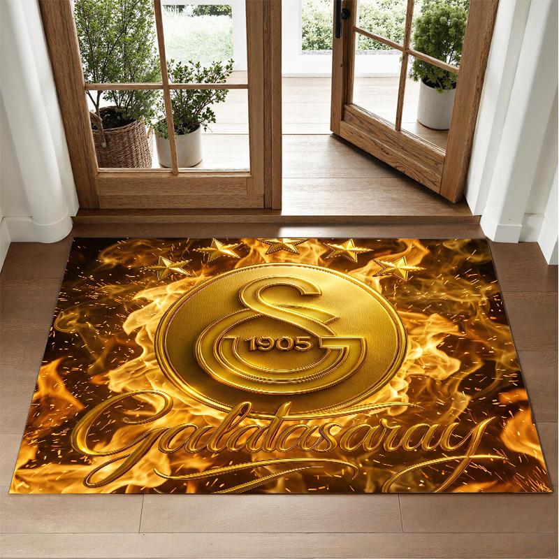 Galatasaray FC Design Crystal Velvet Rug Soft Decorative Mat for Bedroom Entrance