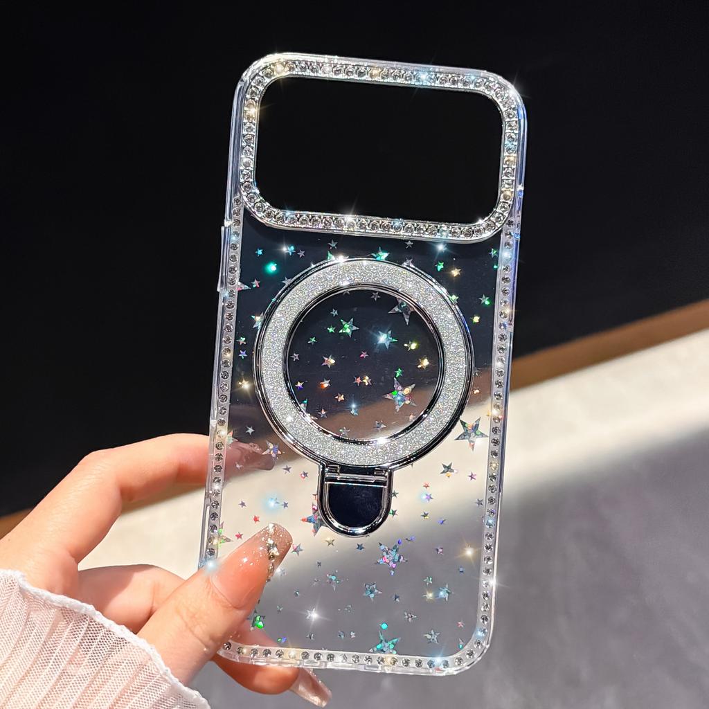 Applicable to iPhone17promax fulcrum glitter bracket Apple 16 mobile phone case luxury flash diamond 15 anti-drop