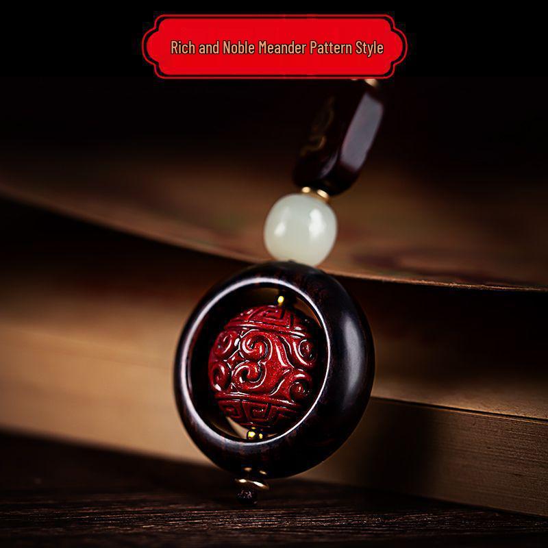 Sandalwood & Cinnabar Bead Keychain Pendant with Handwoven Rope for Couples