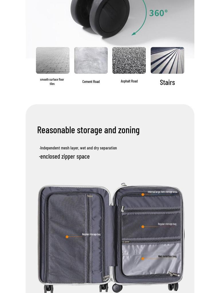 2024 Stylish 20-Inch Front-Opening Carry-On Suitcase with Double-Row Universal Wheels – Unisex High-End Design