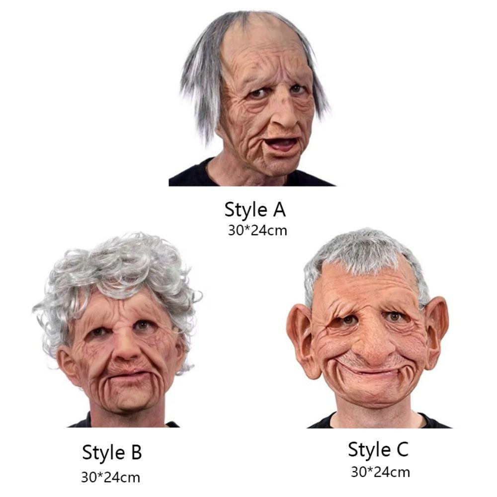 with Hair Halloween Old Man Mask Soft Grandma Headgear Scary Masquerade Head Cover  Fool's Day