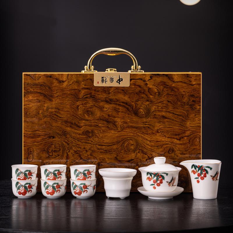 New Ceramics Suet Jade Porcelain High-end Gift Box Tea Set Business Enterprise Company Wine Industry Gifts