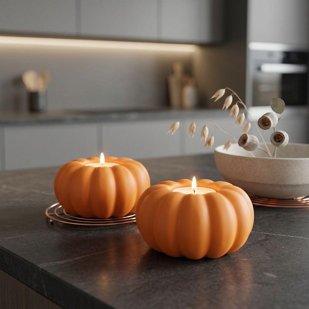 3D Printed Pumpkin Tealight Holder Vintage Ambient Candle Stand Tabletop Candlestick Living Room