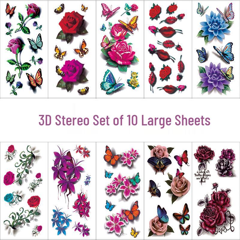Large Waterproof 3D Rose Tattoo Sticker for Men & Women - Long-lasting, Non-Permanent Arm Scar Cover