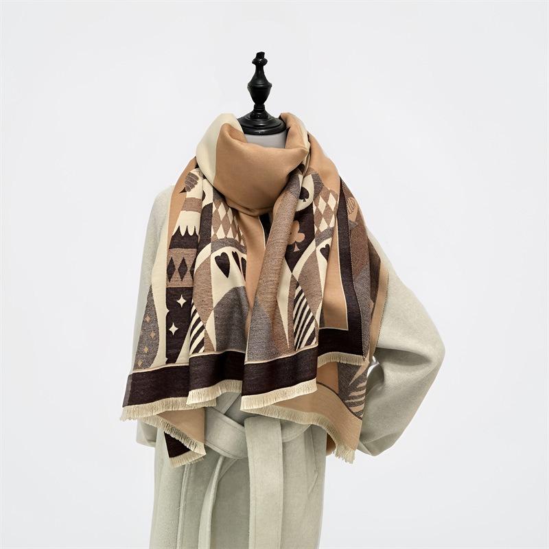 New scarf women's winter poker thickened warm fringed shawl trendy girl scarf student