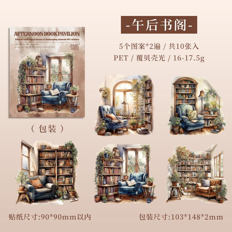 10 pcs Vintage Window PET Stickers pack Creativity Adhesive Diy Hand Account Diary Album Scrapbooking material Craft Supplies