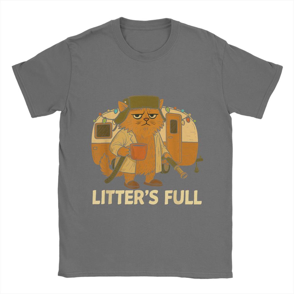 Men T-Shirts Funny Litters Full Cat Vintage 100% Cotton Tee Shirt Short Sleeve T Shirt Crewneck Tops Plus Size