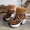 Fashion Women's Single Boots Winter New Thick-soled Leopard Print Frosted Zipper Cotton Boots Casual Comfort Warm Elevating Snow Boots