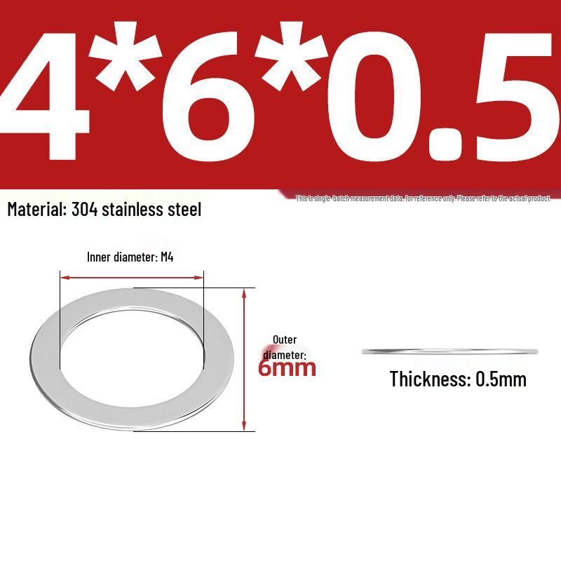 304 Stainless Steel Ultra-Thin Flat Washers - Available in Thickness: 0.1mm, 0.2mm, 0.3mm, 0.5mm