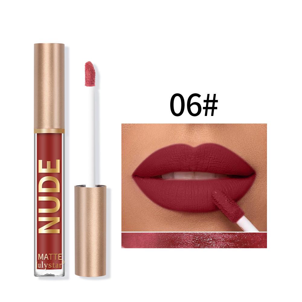 

Matte Velvet Lip Glaze Natural Nude Lip Gloss Стійкий високопігментований антипригарний рідка помада для макіяжу для щоденного використання 6#