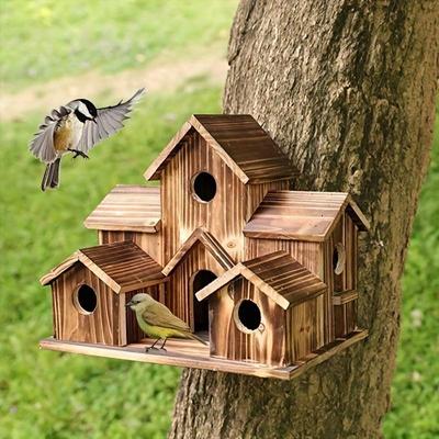 Domek dla ptaków na zewnątrz wiszący na drzewie, ręcznie robiony drewniany naturalny domek dla ptaków na zewnątrz przydomowy dziedziniec Patio wystrój obserwowanie dzikich ptaków