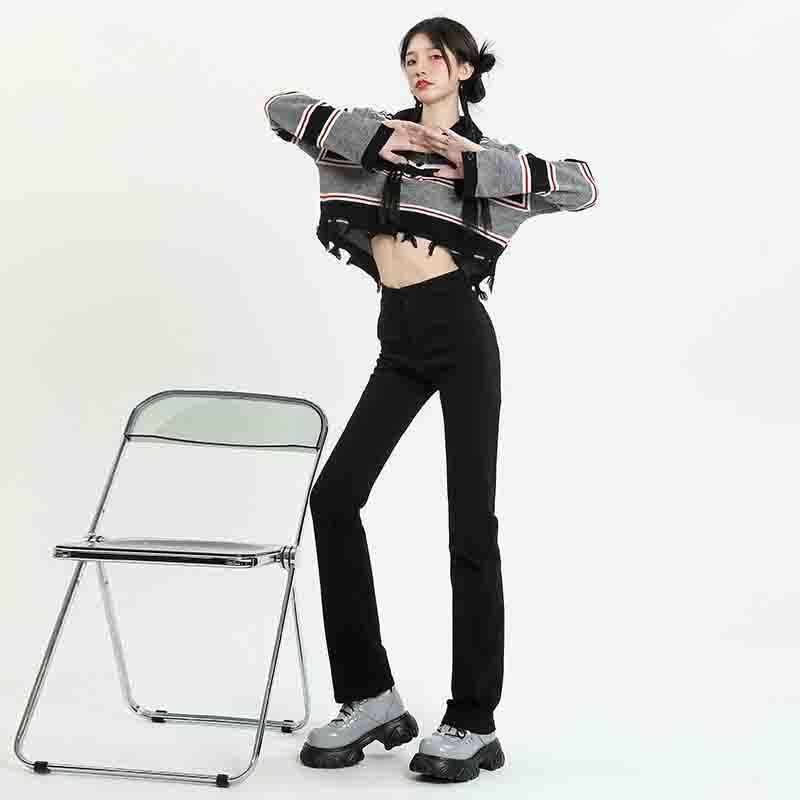 Elastic High-Waisted Black Straight-Leg Jeans for Women - Slimming Spring/Summer 2024 Collection